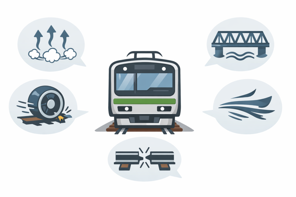 鉄道から生じる騒音の種類のアイコン