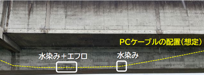 PC橋りょうの劣化のサインを示す写真