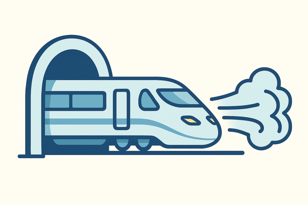 新幹線がトンネルから出る際に大きな音が出る様子