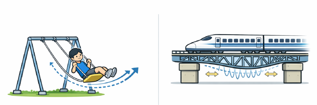 共振現象をブランコで例えるイメージ図