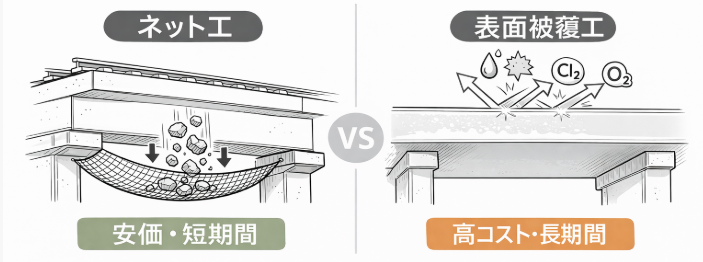 ネットと表面被覆の比較