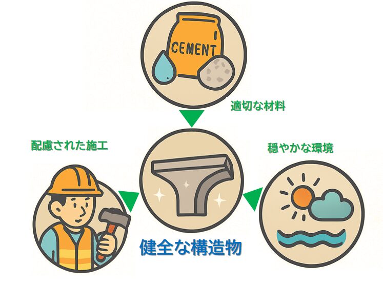 コンクリートの品質を決める要素のイメージ