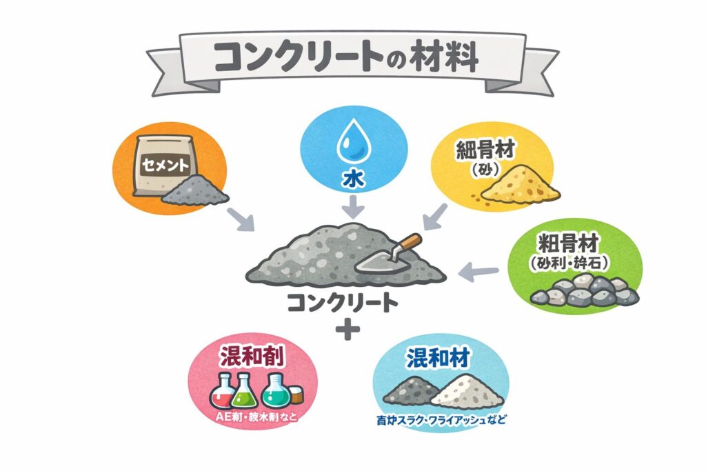 コンクリートの材料のイメージ図