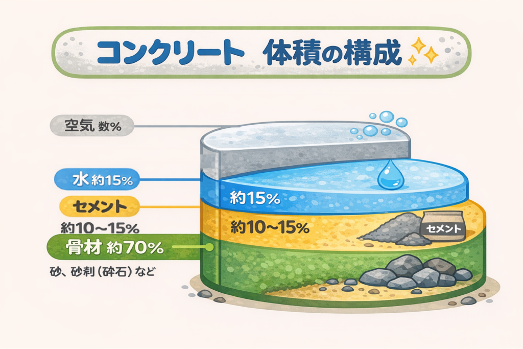 コンクリートの体積構成比のイメージ図