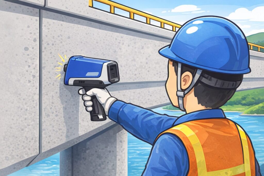 ハンドヘルド型蛍光X線分析装置での測定の様子